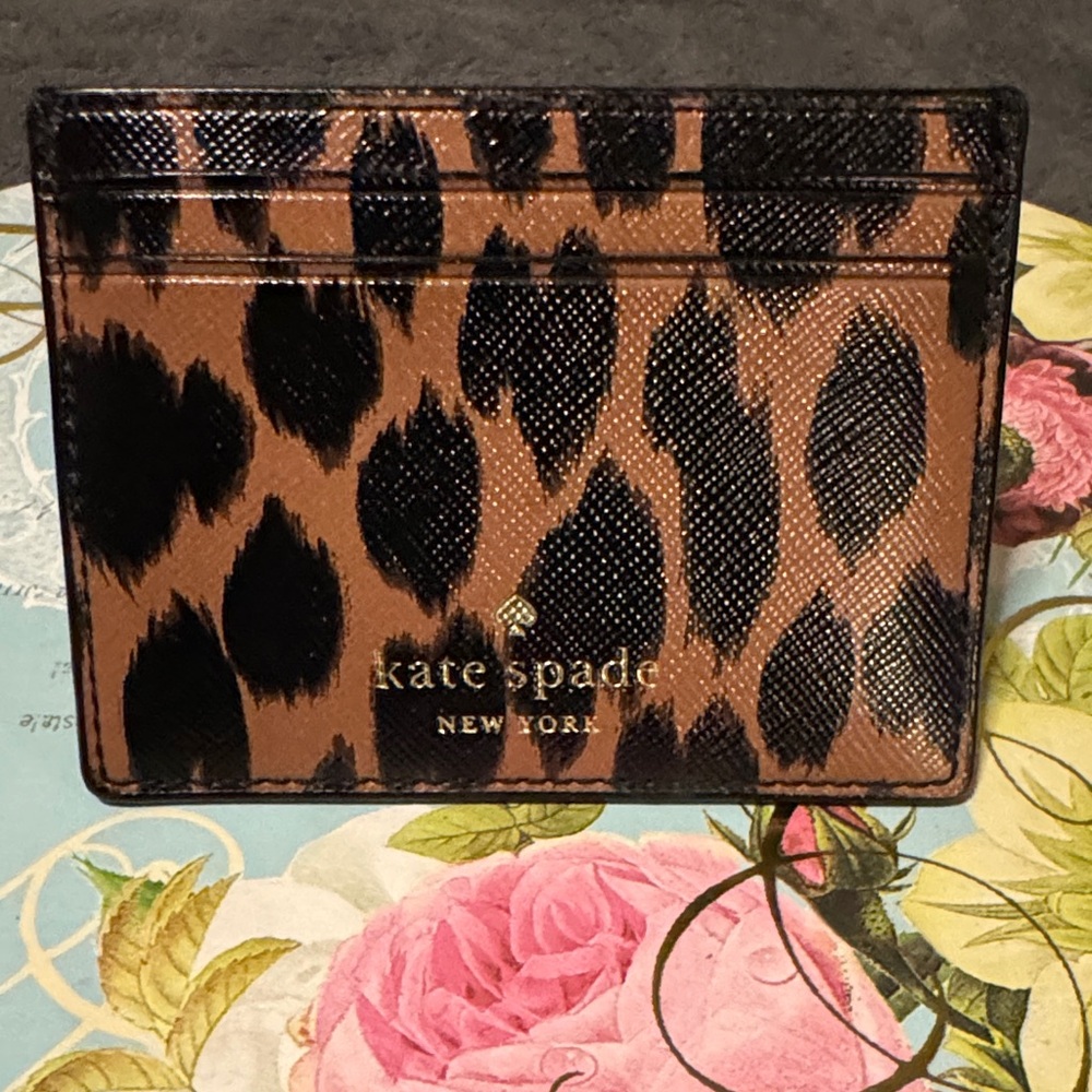 Kate Spade Black and Brown Animal Print Card Holder